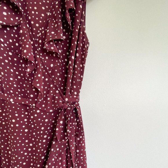 Max Studio | Wrap Polka Dot Dress | Burgundy | Small - Picture 4 of 5